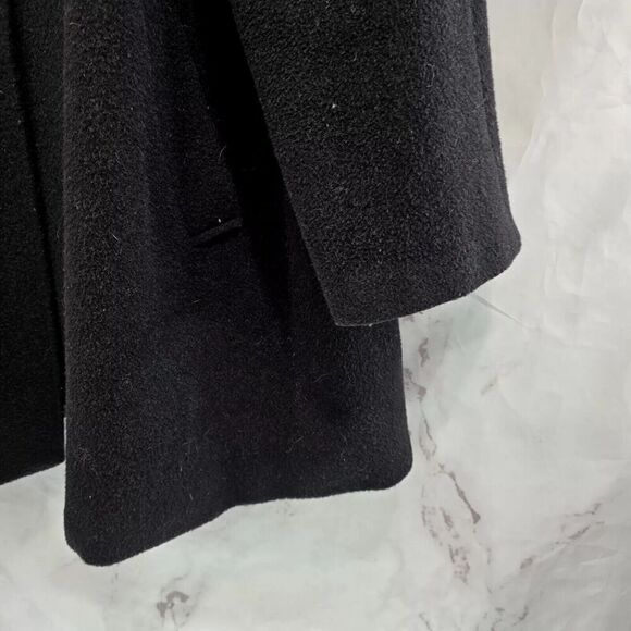 Emanuel Ungaro Coat Women Large 14 Black Wool Blend Pea Funnel Mock Neck Button - Picture 5 of 15